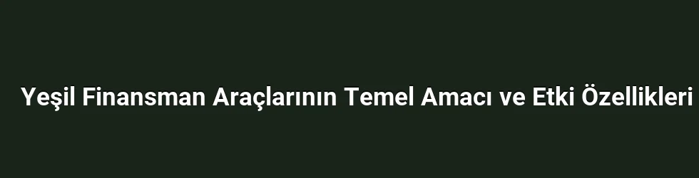 Yeşil Finansman Araçlarının Temel Amacı ve Etki Özellikleri