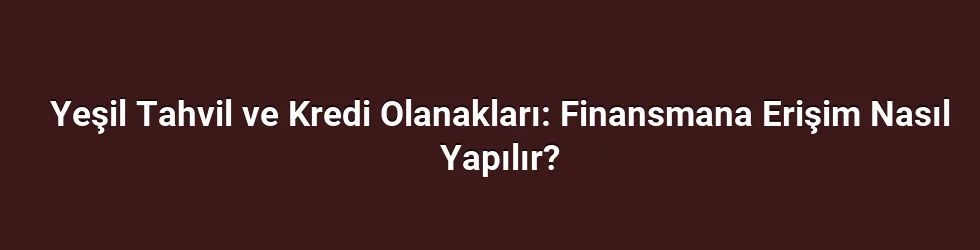 Yeşil Tahvil ve Kredi Olanakları: Finansmana Erişim Nasıl Yapılır?