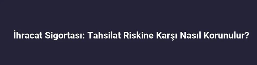 İhracat Sigortası: Tahsilat Riskine Karşı Nasıl Korunulur?