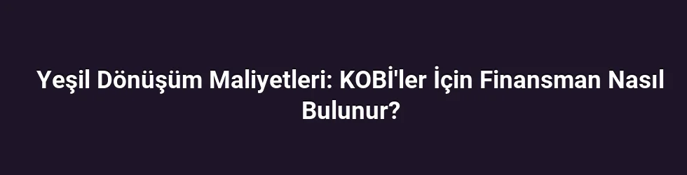 Yeşil Dönüşüm Maliyetleri: KOBİ'ler İçin Finansman Nasıl Bulunur?