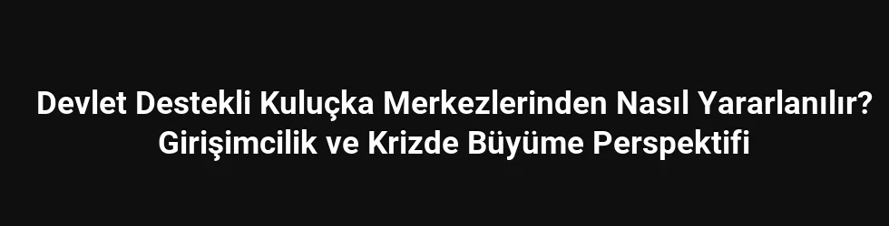 Devlet Destekli Kuluçka Merkezlerinden Nasıl Yararlanılır? Girişimcilik ve Krizde Büyüme Perspektifi