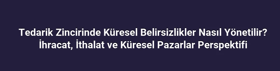 Tedarik Zincirinde Küresel Belirsizlikler Nasıl Yönetilir? İhracat, İthalat ve Küresel Pazarlar Perspektifi
