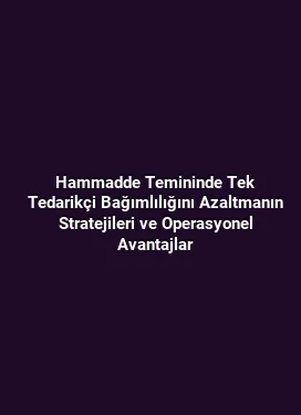 Hammadde Temininde Tek Tedarikçi Bağımlılığını Azaltmanın Stratejileri ve Operasyonel Avantajlar