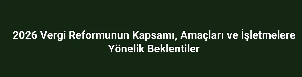 2026 Vergi Reformunun Kapsamı, Amaçları ve İşletmelere Yönelik Beklentiler
