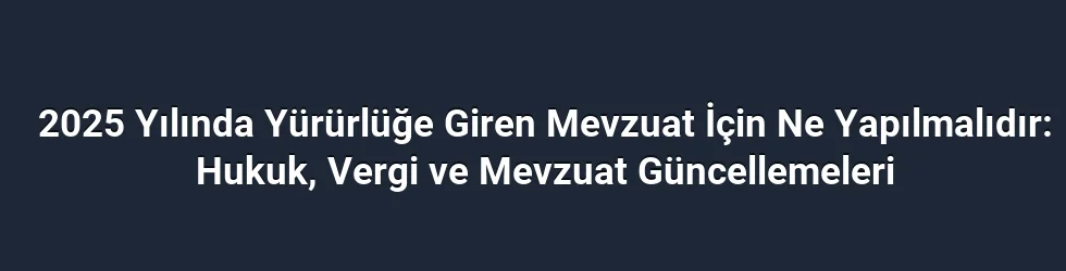 2025 Yılında Yürürlüğe Giren Mevzuat İçin Ne Yapılmalıdır: Hukuk, Vergi ve Mevzuat Güncellemeleri