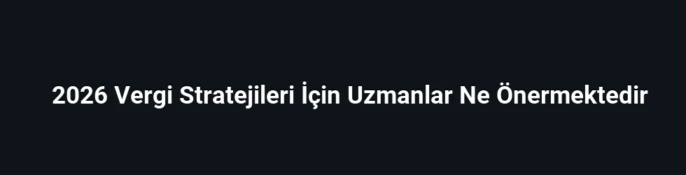 2026 Vergi Stratejileri İçin Uzmanlar Ne Önermektedir