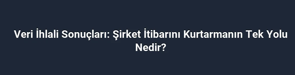 Veri İhlali Sonuçları: Şirket İtibarını Kurtarmanın Tek Yolu Nedir?