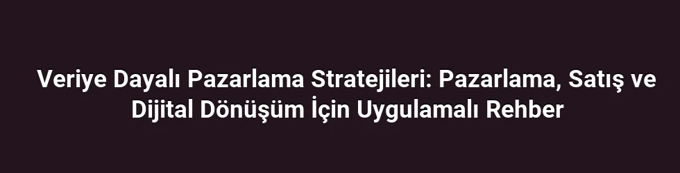 Veriye Dayalı Pazarlama Stratejileri: Pazarlama, Satış ve Dijital Dönüşüm İçin Uygulamalı Rehber