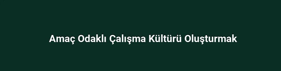 Amaç Odaklı Çalışma Kültürü Oluşturmak