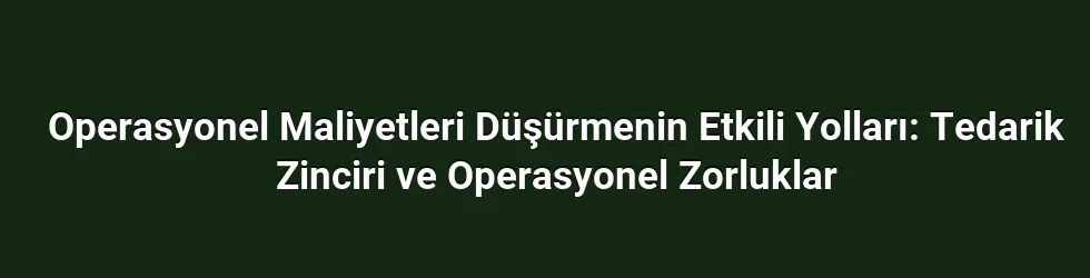 Operasyonel Maliyetleri Düşürmenin Etkili Yolları: Tedarik Zinciri ve Operasyonel Zorluklar