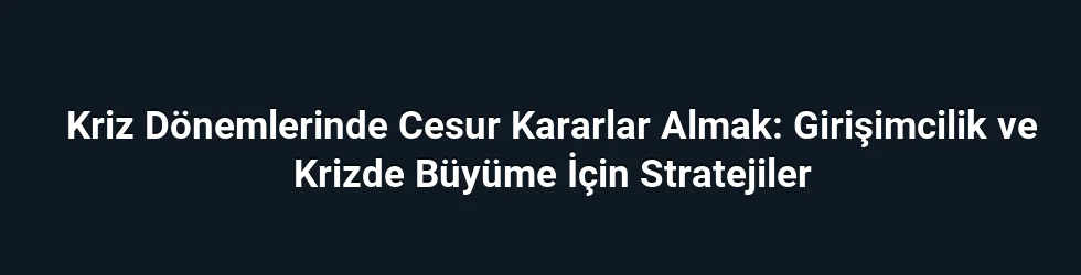 Kriz Dönemlerinde Cesur Kararlar Almak: Girişimcilik ve Krizde Büyüme İçin Stratejiler