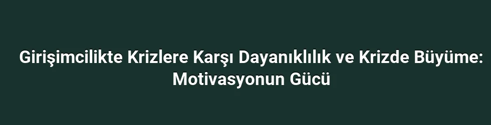 Girişimcilikte Krizlere Karşı Dayanıklılık ve Krizde Büyüme: Motivasyonun Gücü