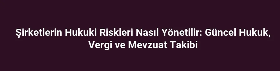 Şirketlerin Hukuki Riskleri Nasıl Yönetilir: Güncel Hukuk, Vergi ve Mevzuat Takibi