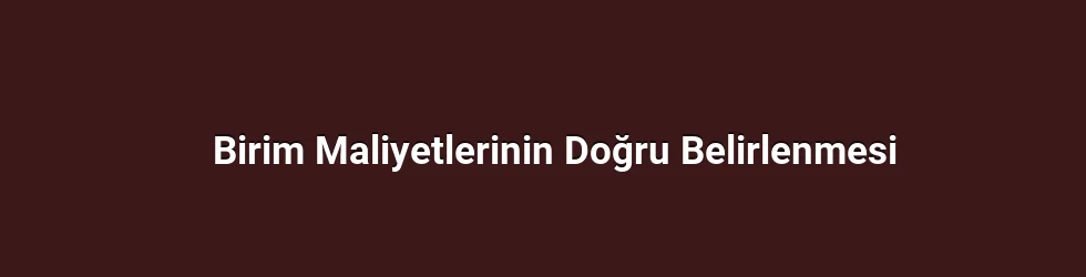 Birim Maliyetlerinin Doğru Belirlenmesi