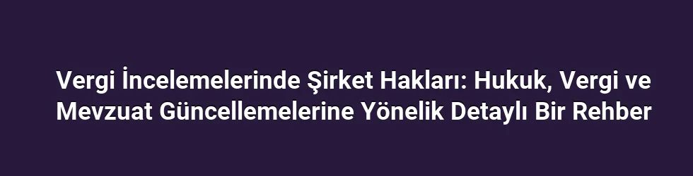 Vergi İncelemelerinde Şirket Hakları: Hukuk, Vergi ve Mevzuat Güncellemelerine Yönelik Detaylı Bir Rehber