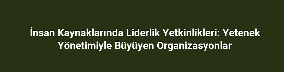 İnsan Kaynaklarında Liderlik Yetkinlikleri: Yetenek Yönetimiyle Büyüyen Organizasyonlar