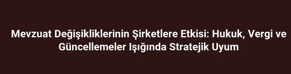 Mevzuat Değişikliklerinin Şirketlere Etkisi: Hukuk, Vergi ve Güncellemeler Işığında Stratejik Uyum