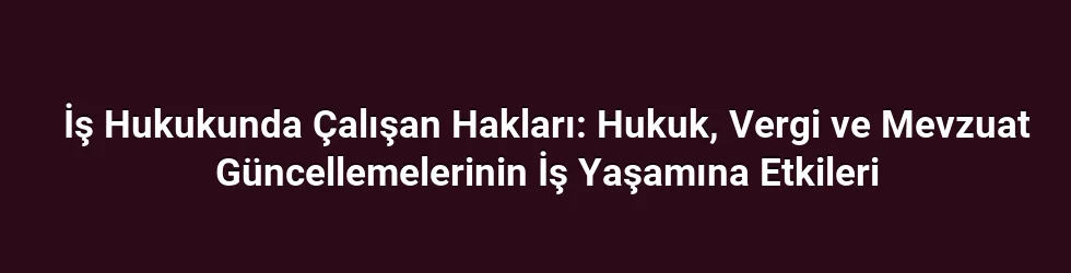İş Hukukunda Çalışan Hakları: Hukuk, Vergi ve Mevzuat Güncellemelerinin İş Yaşamına Etkileri