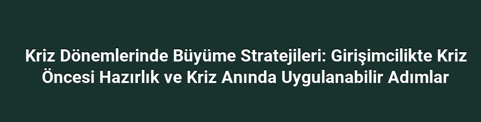 Kriz Dönemlerinde Büyüme Stratejileri: Girişimcilikte Kriz Öncesi Hazırlık ve Kriz Anında Uygulanabilir Adımlar