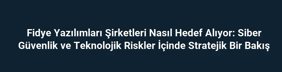Fidye Yazılımları Şirketleri Nasıl Hedef Alıyor: Siber Güvenlik ve Teknolojik Riskler İçinde Stratejik Bir Bakış