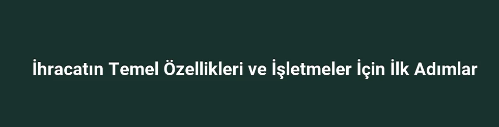 İhracatın Temel Özellikleri ve İşletmeler İçin İlk Adımlar