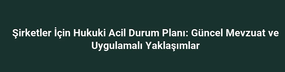 Şirketler İçin Hukuki Acil Durum Planı: Güncel Mevzuat ve Uygulamalı Yaklaşımlar