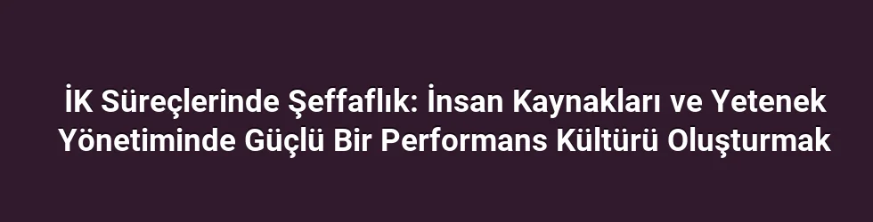 İK Süreçlerinde Şeffaflık: İnsan Kaynakları ve Yetenek Yönetiminde Güçlü Bir Performans Kültürü Oluşturmak