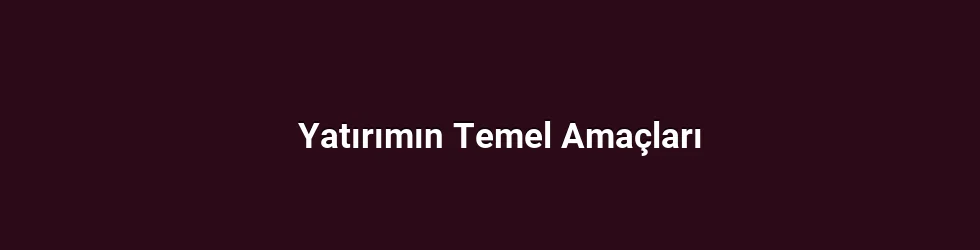 Yatırımın Temel Amaçları
