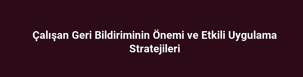 Çalışan Geri Bildiriminin Önemi ve Etkili Uygulama Stratejileri
